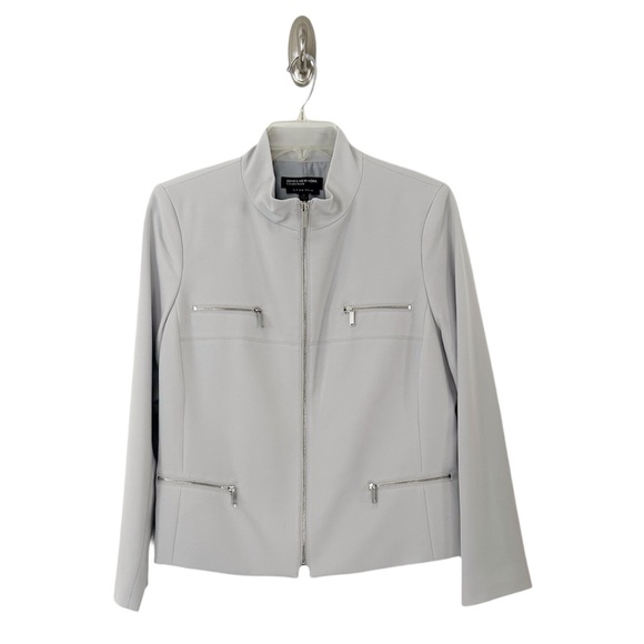 Jones New York Women’s Stretch Zipper Front Gray Mandarin Collar Blazer Size 14 - Picture 1 of 11